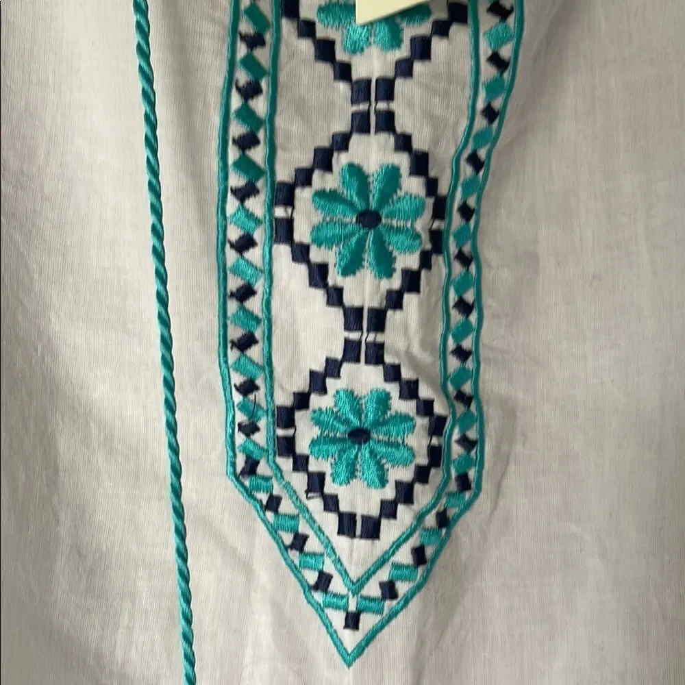White Tunic with Blue Embroidery